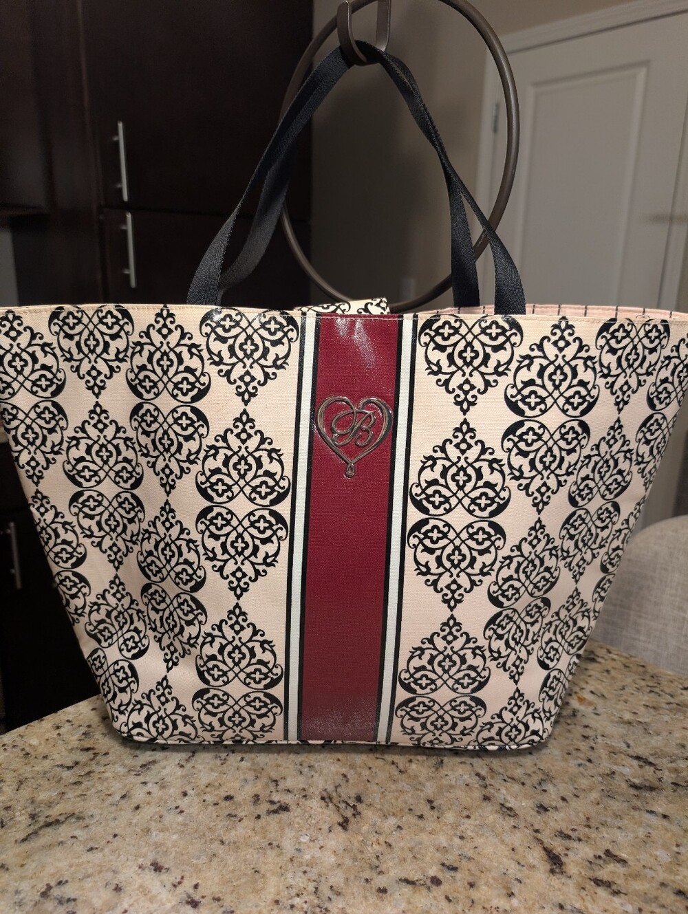 Brighton My Sweet Valentine Large Damask Tote Bag Cream Black